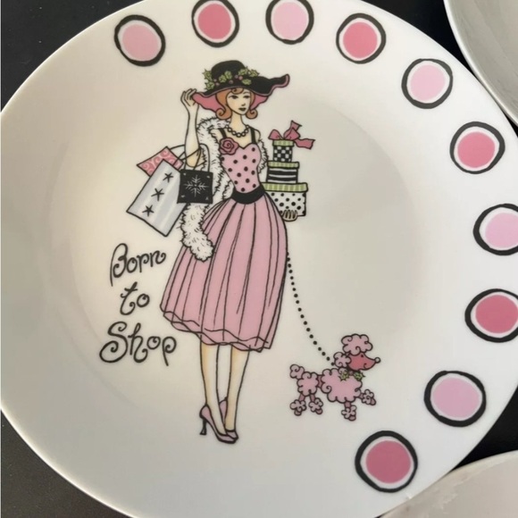 Dessert Plates Girlfriend Diva Chic Shopping Tea Party 9” Santa’s Workbench EUC - Picture 6 of 12